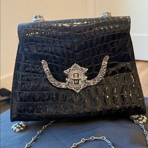 Vintage Glen Miller for Ann Turk Black Croc-Embossed Chain Shoulder/hand Bag